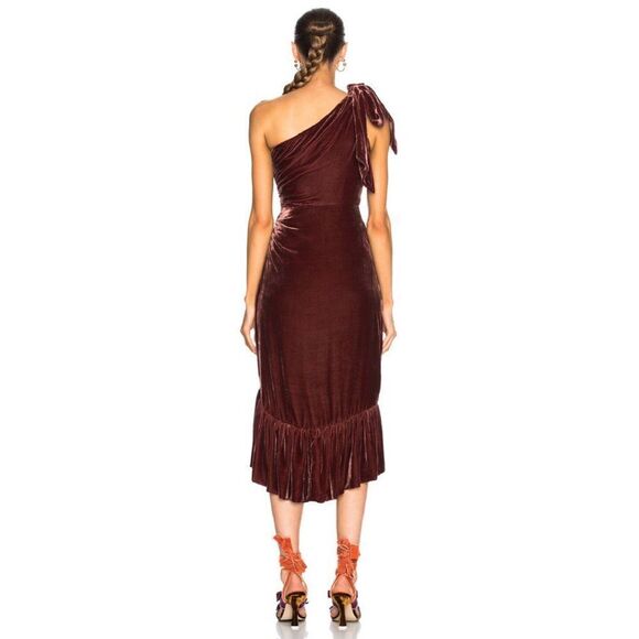NWT Ulla Johnson Elisa One Shoulder Velvet Midi Dress in Puce - Picture 4 of 14